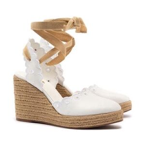LARROUDE ESPADRILLE SLING BACK WEDGE Women's White and Tan